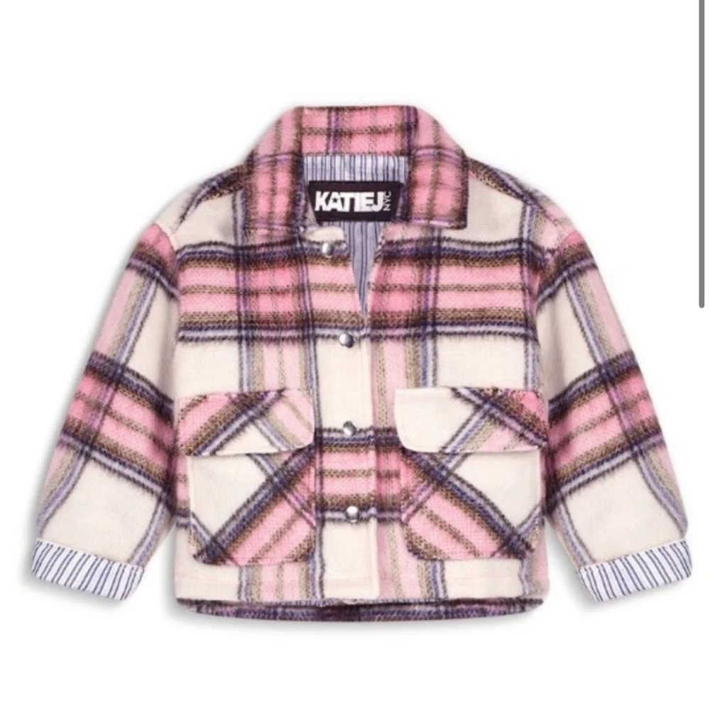 Katiej NYC Tween Jackie Shacket Pink and White, size Medium.